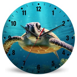 SPUNKER Wall Clocks,Sea Turtle Wall Clock Battery Operated 10 Inch,Ocean Tropical Fish Round Clock Silent Non-Ticking Wall Decor for Farmhouse Office Home School Living Room Bedroom