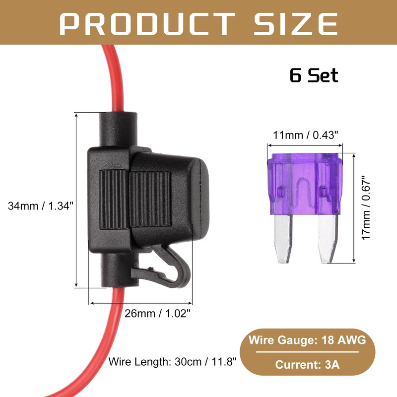 DMiotech 6 Pcs Inline Fuse Holder DC 32V 18 AWG