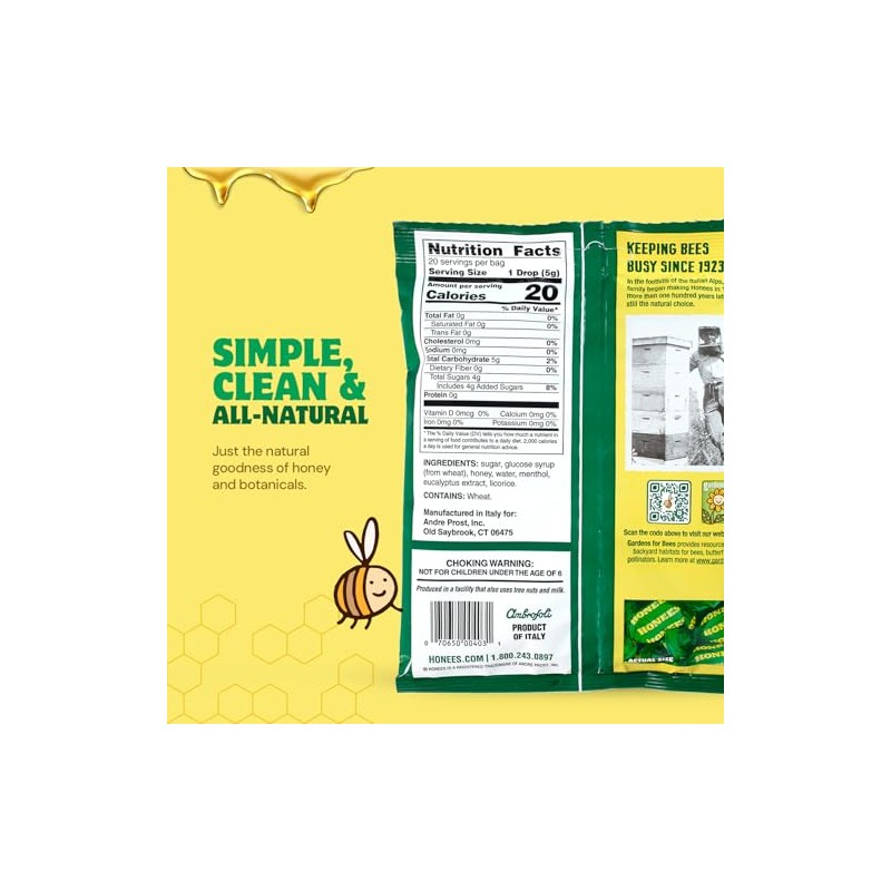 Honees Filled Menthol Cough Drops, Honey, Menthol & Eucalyptus Cough