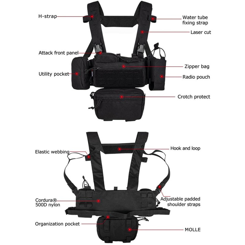 BOMTURN Chest Rig Tactical Airsoft Chest Rig 1000D Molle Micro