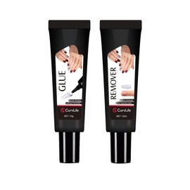 Curvlife Newly Upgraded Quick Drying 10g Semi Solid Nail Glue with 10ml Remover for Press On Nails Tips No Need for UV Lamp Long Lasting Fake Acrylic Nails Kit Glue Gel