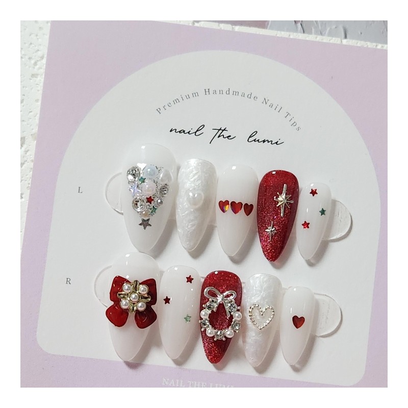 Holly Love Christmas ❤️ Handmade Nail Tips - Short Ballerina