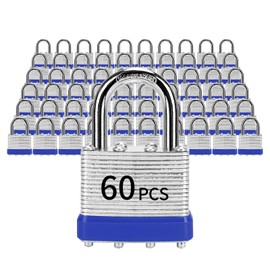 Padlocks with Same Key, LQYN 60 Pcs Laminated Keyed Padlock (1-9/16", 40mm), Keyed Alike Locks, Normal Shackle, for Storage Locker, Hasp Latch, Toolbox, Sheds