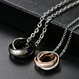 Oidea Stainless Steel His Queen Her Cubic Zirconia Matching Ring Pendant Necklace for Couples Wedding Anniversary Promise Gift