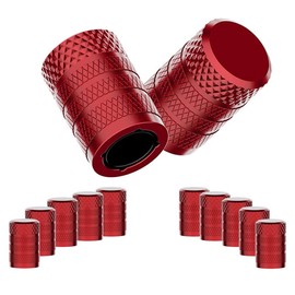 CKAuto Tire Valve Stem Caps, Red, 10 pcs/Pack, Anodized Aluminum Tire Cap Set, Corrosion Resistant, Universal Stem Covers for Cars Trucks Motorcycles SUVs and Bikes