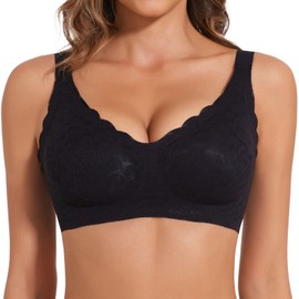 Joyshaper Women's Bra Without Underwire Push Up with Lace Padded Bra V Neck Bra Comfortable Bralette, Black/Lace
