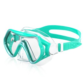 Powmag Children's Diving Goggles, 180° Panorama Swimming Goggles Children, Diving Mask with Nose Cover, HD Anti Fog Anti-Leak Diving Goggles for Boys Girls 4-15 Years (Mint Green)