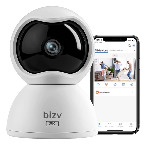 bizv 2K FHD Indoor Security Camera，2.4G WiFi Pet Camera with