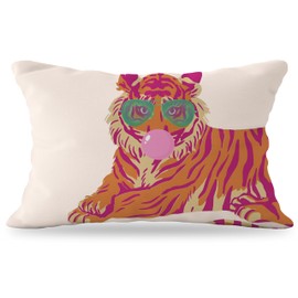 YeiHe Tiger Pillow Cover 12x20，Pink and Orange Tiger Throw Pillow Covers,Coquette Trendy Preppy White Tiger Throw Pillow,Preppy Room Decor,Preppy Stuff，Preppy School Supplies（07）
