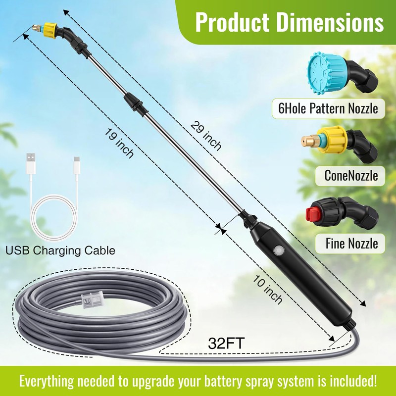 32 FT Hose Battery Powered Sprayer Wand with 32" Electric