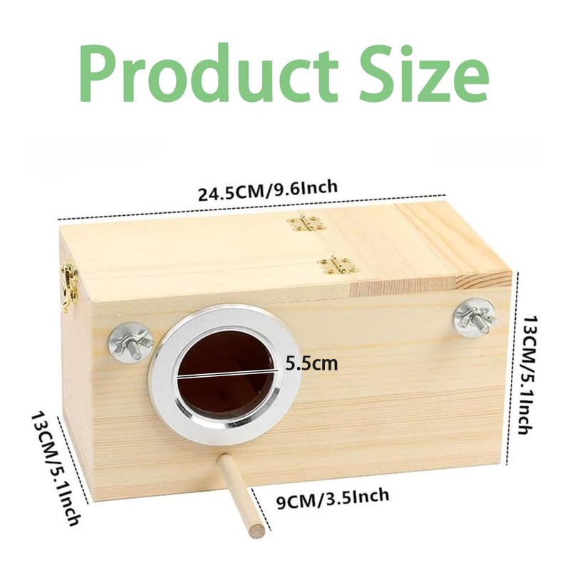 Natural Wood Parakeet Nesting Box Bird Breeding House with Detachable