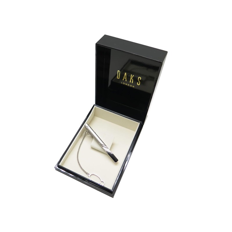 DAKS Onyx & White Butterfly Diamond Check Tie Bar Tie