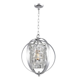 12.8 Inch Stcyr Orb Cage 3-Light Globe Chandelier Chandelier 4 Arms Chrome Finish Globe Frame Mini Cascade Crystal Pendant Dining Room Hallway Entry