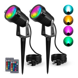 RGB Landscape Light Outdoor Led Spotlight, 6W Waterproof Ac Electric Landscape Lawn Flood Light Fixture,Color Changing Landscape Lighting Stake, 2 Pack