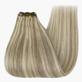 Easyouth Sew in Hair Extensions Real Human Hair Blonde Weft Hair Extensions Human Hair Highlight Ash Blonde Mixde Platinum Blonde Human Hair Sew in Extensions for Natural Look 16 Inch 100g