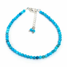 GEMKORA Real Turquoise Crystals Bracelet, 3mm Best Grade Micro Cut Beads, Chakra Energy Healing Gemstone, Beautiful Simple Jewelry, Silver Plated Jewelry 8 inch