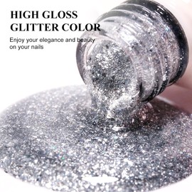 Imtiti Glitter Silver Gel Nail Polish, 1Pcs Starlight Sparkle Silver Soak Off UV LED Gel Polish, Nail Art Starter Manicure Salon DIY at Home for Women (0.34 Fl Oz-1934)