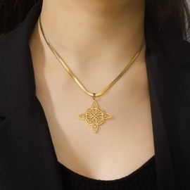 SIPURIS Witches Knot Necklace for Women Men Stainless Steel Celtic Witch Knot Witchcraft Pendant Geometric Protection Amulet Magic Wiccan Pagan jewelry Birthday Gifts, Stainless Steel, No Gemstone