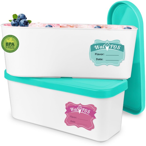 Walfos Ice Cream Containers - 1.6 Quart Each, Reusable Homemade