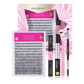 Kit De Extensiones De Pestañas Mink  Pegamento Mixto Rizado 240 Racimos Magefy Curl C Natural DIY 7-15mm Lashes Con Adhesivo para pestañas Y Removedor