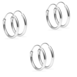 Silver Line Super Small Hoop Earrings Sterling Silver 925 1.2mm x 8mm 3 Pairs Set Women Men