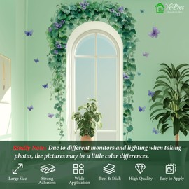 VePret Large Green Vines Wall Decals Peel and Stick, Watercolor Flowers Butterflies Wall Stickers, Removable Vinyl Home Decor Art for Bedroom Living Room Classroom Office