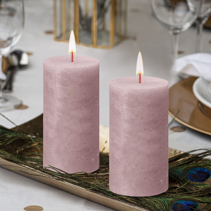 BOLSIUS 4 Pack Ash Rose Rustic Pillar Candles - 2.75