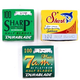 Straight Edge Barber Razor/Shavette Razor Blade Variety Pack - 300 Blades - 100 Each of Shark, Sharp & 7 a.m. Half Blades for Shavette and Professsional Replacable Blade Barber Razors