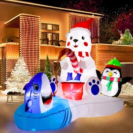 OurWarm 6FT Christmas Inflatables Outdoor Decorations, Polar Bear Fishing with Penguin Inflatable Christmas Blow Up Yard Decorations with LED Light for Xmas Party Yard Garden Lawn Indoor Holiday Decor