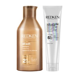 REDKEN - Shampoo All Soft 300ml y Tratamiento sin enjuague Acidic Bonding Concentrate de Redken 150ml | Shampoo hidratante para cabello seco y quebradizo proporciona hidratación profunda desde la raíz hasta la puntas | Tratamiento reparador para cabello 