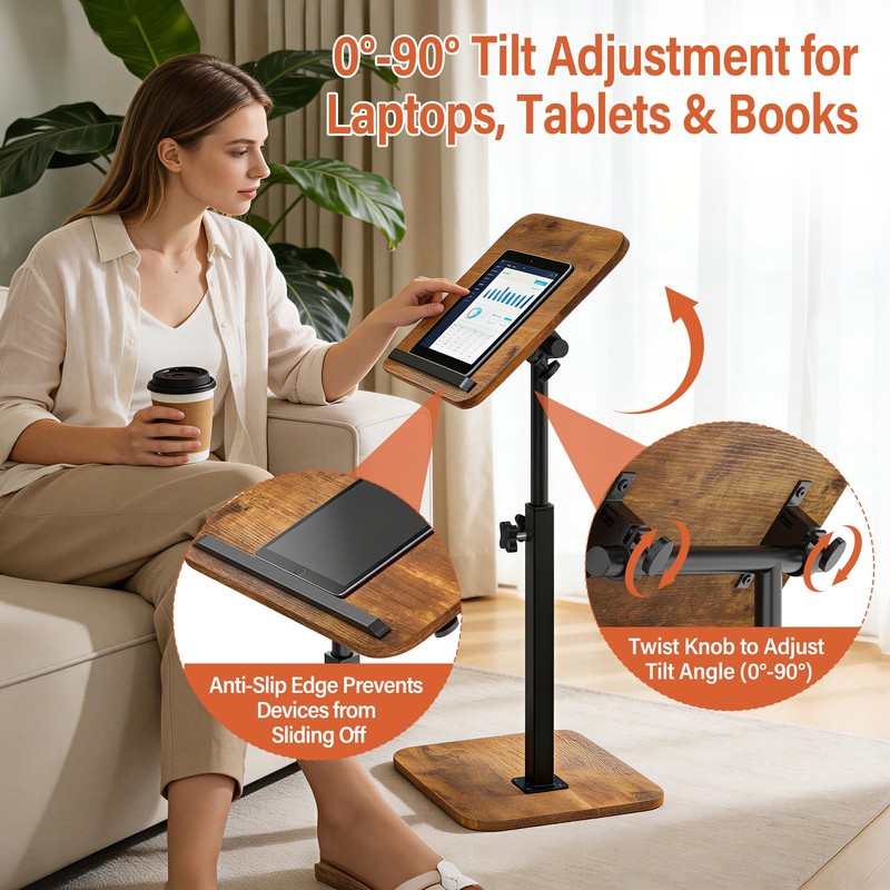 Relahous 360° Swivel TV Tray Table with 0-90° Tilt Top,
