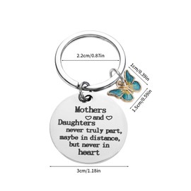 Vintashion Stainless Steel Engraving Mothers and Daughters,never truly part,maybe in distance,but never in heart Keychain for Mother's Day Gift from Daughter (Color 6)