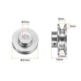 QUARKZMAN V-type pulley 7 mm bore 31 mm outer diameter single groove aluminium alloy for 3-5 mm PU round belt motor shaft drill