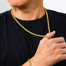 KRKC Men's Necklace Cord Chain 18 K Gold Plated / Silver Colour Stainless Steel 3/4/6 mm Rope Chain, Nickel-Free Chain for Men Length 45-61 cm, Stainless Steel