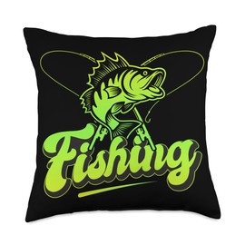 Angler, Fischer, Angel Fish Fish Outifts And Gifts Angel, Angler Fisherman Outfit Bass Fishing Throw Pillow, 18x18, Multicolor