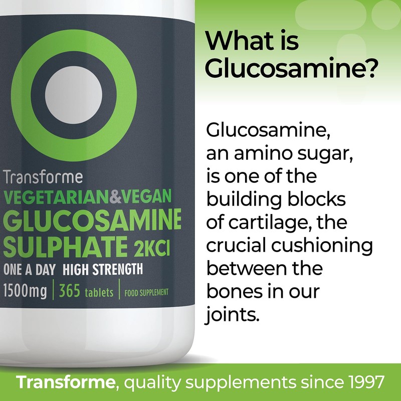 Glucosamine Sulphate 2KCl 1500mg 365 Tablets, 1 Year Supply, Vegan