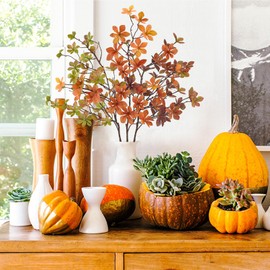 Ruidazon 6 Pcs Fall Faux Greenery Stems, Artificial Fall Stem Branches Autumn Leaves with Stems Faux Fall Plants for Vase Home Festival Centerpieces Thanksgiving Fall Decor