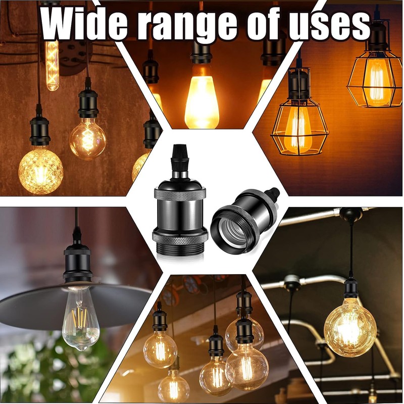 Hortsun 16 Pcs E26 Vintage Ceramic Light Sockets, Pearl Black