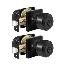 Haidms Matte Black Door Knobs Interior, Privacy Interior Door Knob for Bedroom or Bathroom Classic Black Round Doorknobs Hardware(2 Pack Square Panel Interior Door Konbs)