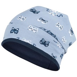 Smarilla Girls' Beanie Hat Transition Fabric Cotton Double Layer, Cat Light Blue