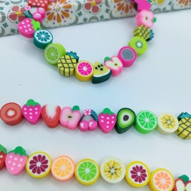ANSGGB 200pcs Fruit Polymer Clay Beads, Mixed Fruits Charm Spacer Beads for DIY Bracelet Necklace Jewelry Making