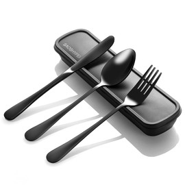 Juego de utensilios portátiles con estuche, 4 cubiertos reutilizables de acero inoxidable para almuerzo, camping, escuela, picnic, lugar de trabajo, v