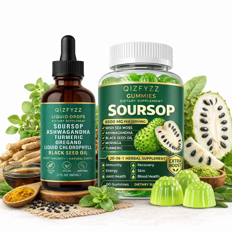 Soursop 8500mg Gummies & Herbal Drops Combo, 20-in-1 Whole-Body Support,