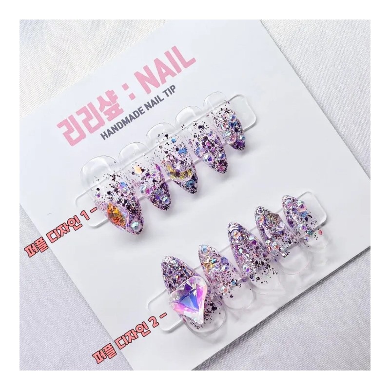 Bling Gra Handmade Nail Tips - Silver Design 1 /