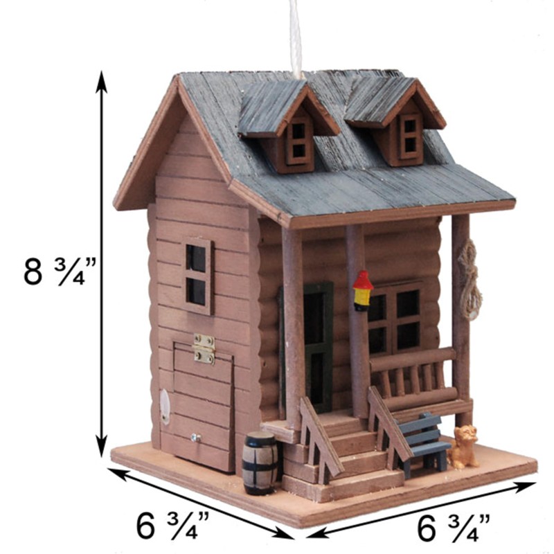 Home Bazaar Log Cabin Bird House, Handcrafted Wooden Outdoor Birdhouse
