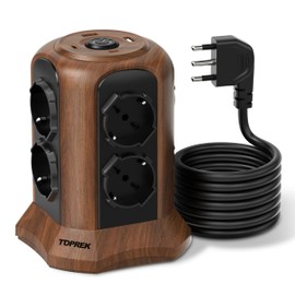 TOPREK Multipresa Verticale Colore Marrone Legno con 8 Prese, 2 Metri Cavo