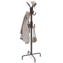 Simple Houseware Standing Coat and Hat Hanger Organizer Rack, 12 Hooks, Bronze