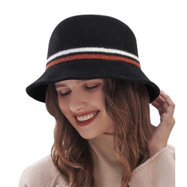 Adigaber Women Winter Wool Felt Cloche Hat Ladies 1920s Vintage Warm Bowler Bucket Hat Black
