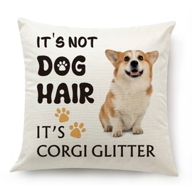 OUZ It's Corgi Glitter Throw Pillow Cover - It's NOT Dog Hair, Corgi Dog Decor, Funny Corgi Pillow Cover, Gift for Dog Lovers, Sofa Bed Living Room Home Decoration, 18x18 Inch 8D305