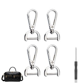 Pack of 4 Carabiner Hooks with Swivel, D-Ring Carabiner Hook Silver Key Ring with 1 Screwdriver, Carabiner for Bags, DIY Bag Accessories for Purse, Shoulder Bag, Leather Handbags